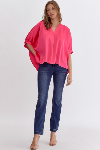 Entro Satin V-Neck 1/2 Sleeve Top