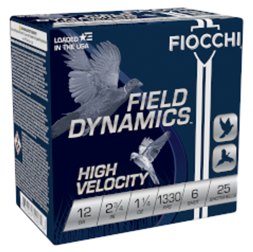 Fiocchi Field Dynamics High Velocity 12GA 2.75" 1 1/4 Oz 1330 FPS #6 Shot 25 Box