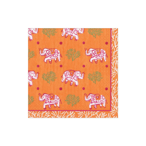 Batik Elephants Paper Cocktail Napkins in Orange