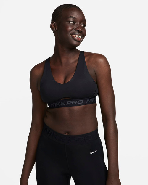 Nike Pro Indy Plunge Women's Medium Support Padded Sports Bra - Black/Anthracite/White