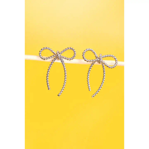 Wall to Wall Accessories Rope Bow Design Stud Earrings Silver