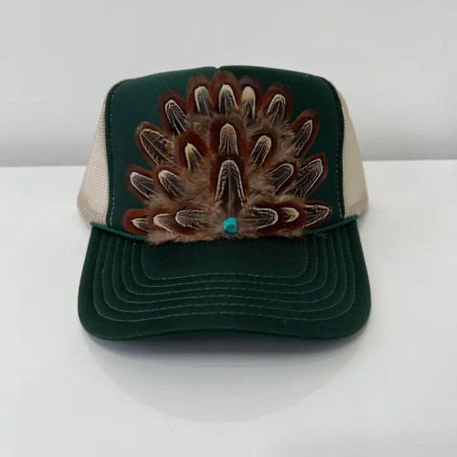 Sami Jay Feather Trucker Hat Western Cowgirl Hat Dark Green Khaki