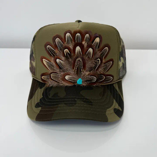 By Sami Feather Trucker Hat Western Cowgirl Hat Dark Green Camo