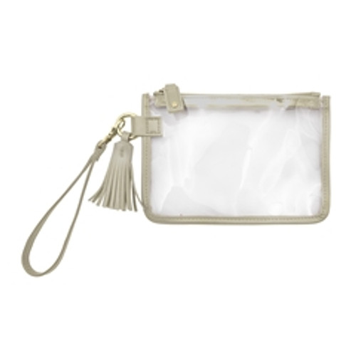 Capri Designs Wristlet Clear PVC with Tan and Gold Accents