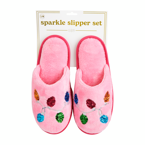 Mud Pie Pink Holiday Sparkle Slippers