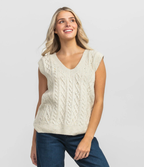 Southern Shirt Women's Cable Sweater Vest - Off White Southern Shirt Women's Cable Sweater Vest - Off White