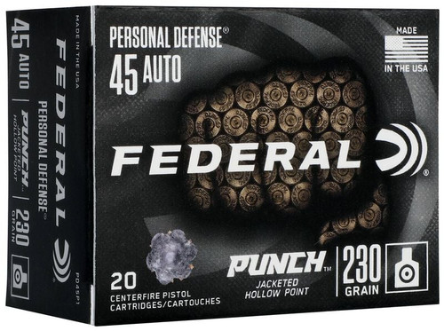 Federal Premium Personal Defense Punch .45 ACP 230 Grain Jacketed Hollow Point Ammunition - 20 Rounds