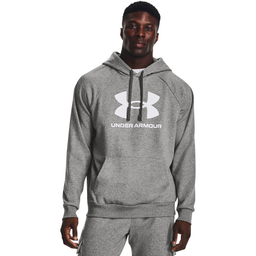 Under Armour Men's Rival Fleece Logo Hoodie - Castlerock Light Heather/White Under Armour Men's Rival Fleece Logo Hoodie - Castlerock Light Heather/White