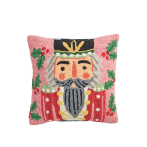 Mud Pie Square Nutcracker Hooked Wool Pillow Mud Pie Square Nutcracker Hooked Wool Pillow