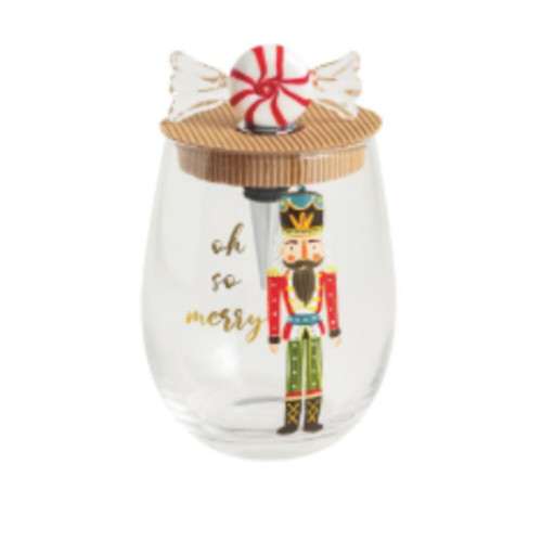 Mud Pie Nutcracker Peppermint Wine Glass & Stopper Set Mud Pie Nutcracker Peppermint Wine Glass & Stopper Set