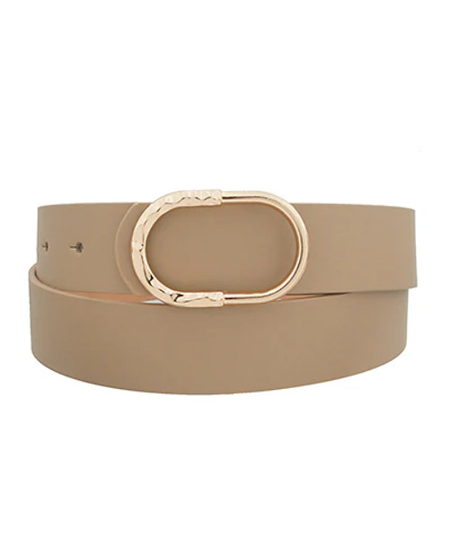 Golden Stella Half Hammered Oval Buckle Belt - Taupe Golden Stella Half Hammered Oval Buckle Belt - Taupe
