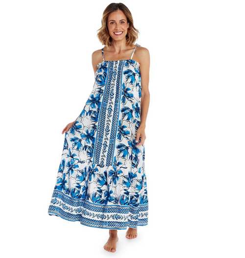 Two's Company Blue Gardens Maxi Dress OSFM Two's Company Blue Gardens Maxi Dress OSFM