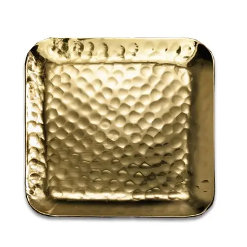 India Handicrafts Gold Hammered Tray - Small