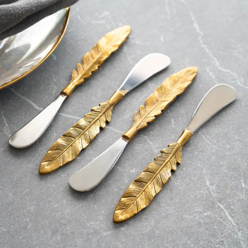 India Handicraft Aluminum & Gold Leaf Spreader Set