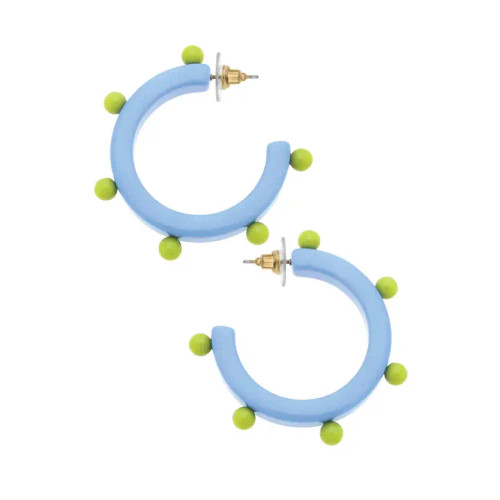 Canvas Olivia Studded Resin Hoop Earrings - Light Blue & Lime Green