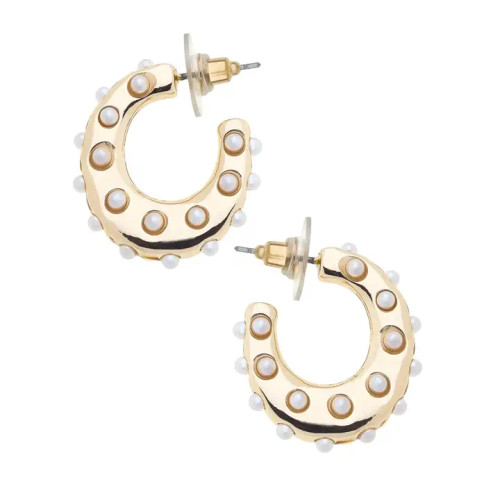 Canvas Wilma Pearl-Studded Hoop Earrings in Ivory