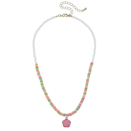 Canvas Ava Pearl Color Block Enamel Flower Children's Necklace