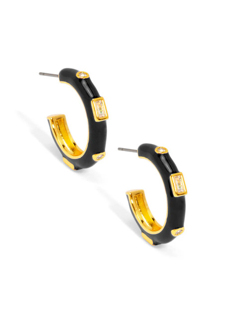 Zenzii Small Enamel Crystal Hoop Earring - Black Zenzii Small Enamel Crystal Hoop Earring - Black