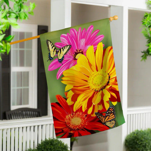 Evergreen Giant Gerbera Suede House Flag Evergreen Giant Gerbera Suede House Flag