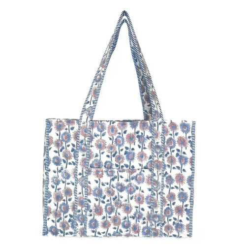 Anju Jewelry Quilted Block-Printed Tote Bag with Travel Pouch - Vivid Wildflowers