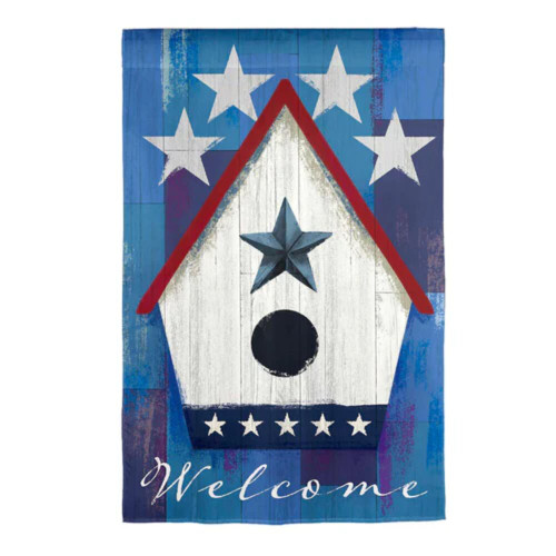Evergreen Patriotic Birdhouse Suede Garden Flag Evergreen Patriotic Birdhouse Suede Garden Flag