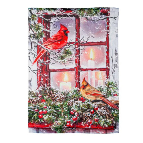 Evergreen Cardinals in the Window Garden Suede Flag Evergreen Cardinals in the Window Garden Suede Flag