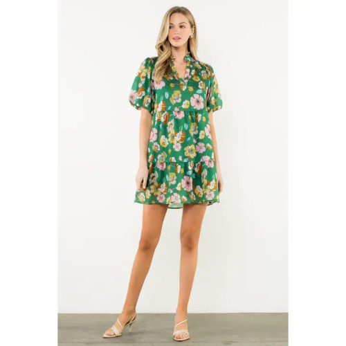 THML Green V-Neck Floral Print Dress THML Green V-Neck Floral Print Dress
