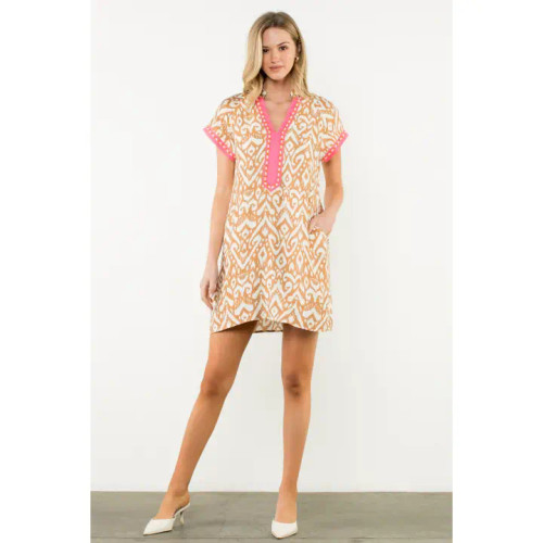 THML Beige Ikat Short Sleeve Dress THML Beige Ikat Short Sleeve Dress