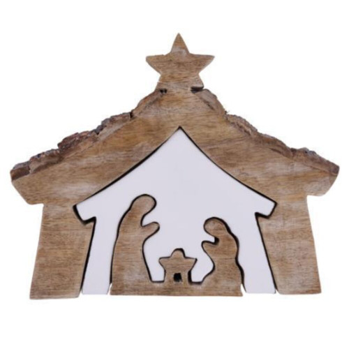 A&B Floral Mango Wood Nativity - White/Natural A&B Floral Mango Wood Nativity - White/Natural