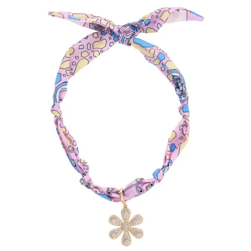 Canvas Scarlett Pave Daisy Scarf Necklace in Light Pink/Light Blue Canvas Scarlett Pave Daisy Scarf Necklace in Light Pink/Light Blue