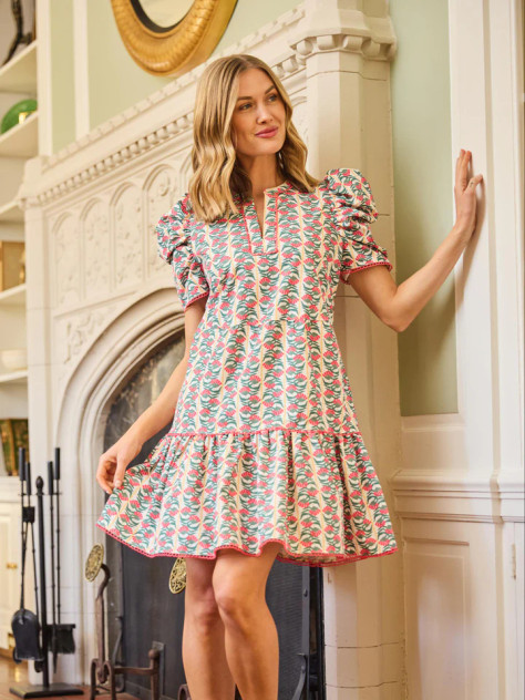 Mary Square Adelyn Dress - Honey Vines Coral Mary Square Adelyn Dress - Honey Vines Coral