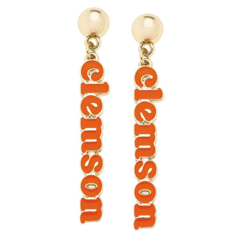 Canvas Clemson Tigers Slogan Earrings in Orange/Shiny Gold