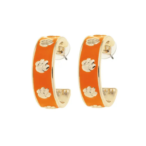Canvas Clemson Tigers Enamel Logo Hoop Earrings