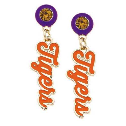 Canvas Clemson Tigers Autograph Enamel Earrings in Orange