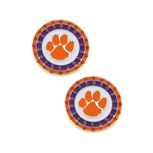 Canvas Clemson Tigers Pave Disc Stud Earrings