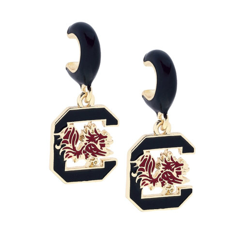 Canvas South Carolina Gamecocks Enamel Logo Huggie Hoop Earrings
