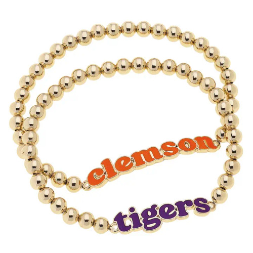 Canvas Clemson Tigers Slogan Ball Bead Bracelet Set of 2