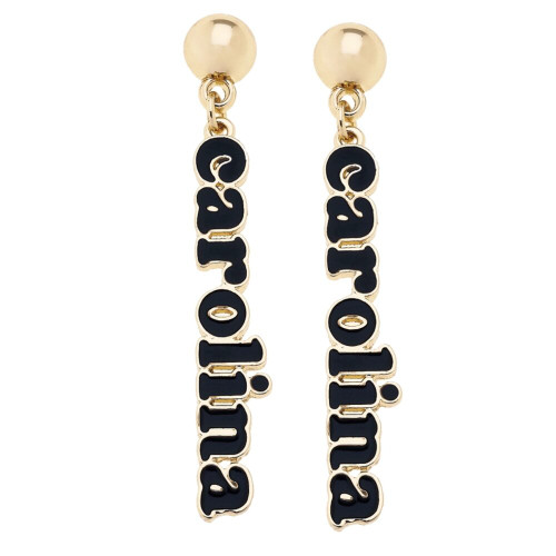 Canvas South Carolina Gamecocks Slogan Earrings in Black/Shiny Gold