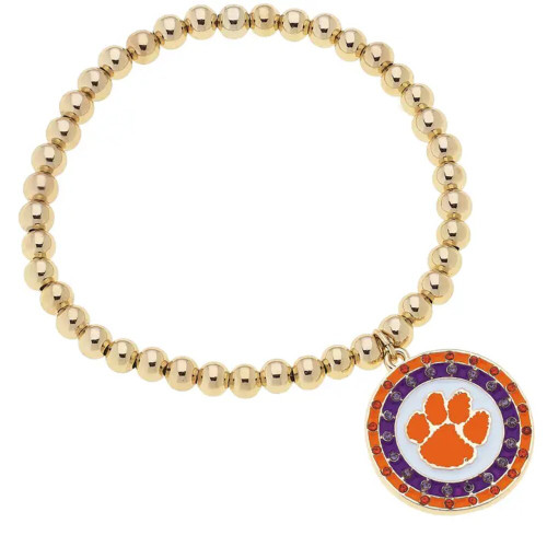 Canvas Clemson Tigers Pave Disc Ball Bead Stretch Bracelet Canvas Clemson Tigers Pave Disc Ball Bead Stretch Bracelet