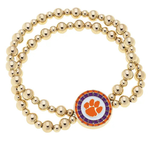 Canvas Clemson Tigers Pave Disc 2-Row Ball Bead Bracelet Canvas Clemson Tigers Pave Disc 2-Row Ball Bead Bracelet