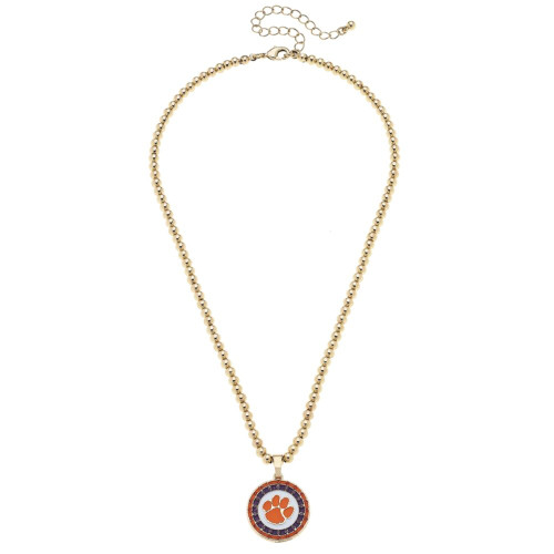 Canvas Clemson Tigers Pave Disc Necklace in Shiny Gold Canvas Clemson Tigers Pave Disc Necklace in Shiny Gold
