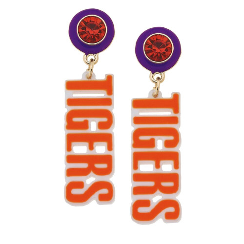 Canvas Clemson Tigers Resin Block Letter Earrings in Orange Canvas Clemson Tigers Resin Block Letter Earrings in Orange