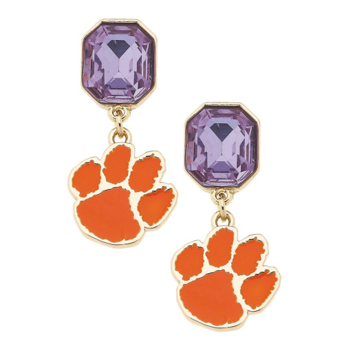 Canvas Clemson Tigers Rhinestone Enamel Logo Earrings in Shiny Gold Canvas Clemson Tigers Rhinestone Enamel Logo Earrings in Shiny Gold