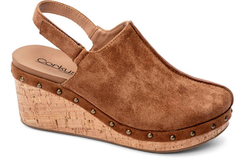 Corky’s Make Em Blush Wedge Clog – Tobacco Faux Suede