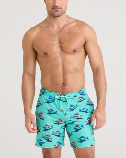 Saxx Oh Buoy 2in1 7" Swim Trunk - Great Catch - Surf Blue Saxx Oh Buoy 2in1 7" Swim Trunk - Great Catch - Surf Blue