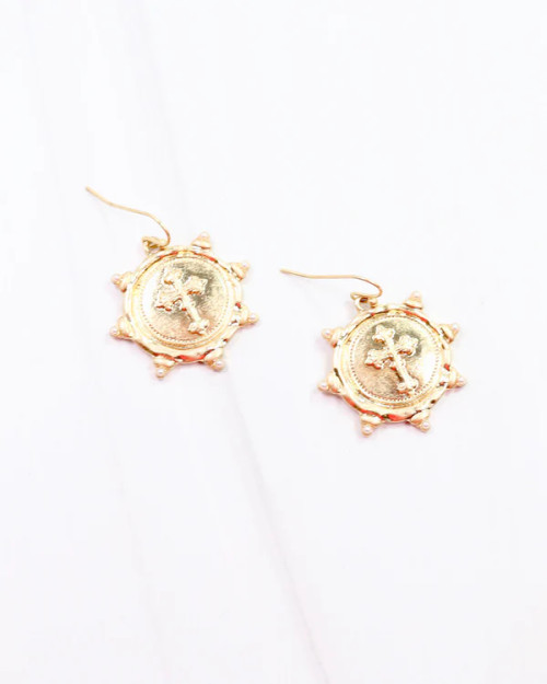 Caroline Hill Remy Cross Drop Earring Worn Gold Caroline Hill Remy Cross Drop Earring Worn Gold