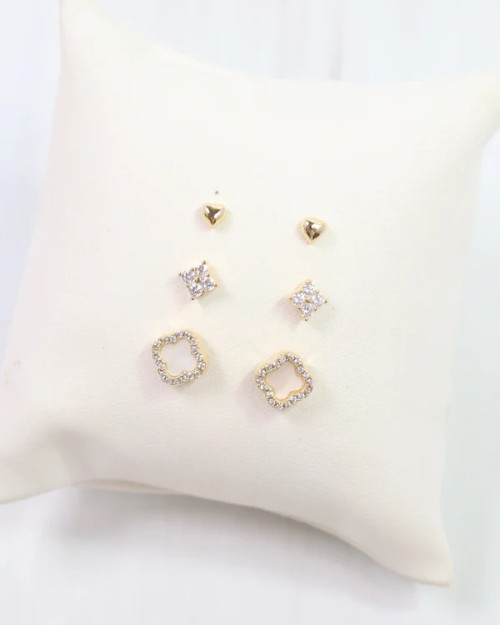 Caroline Hill White Opal Clover and Stud Earring Set Gold