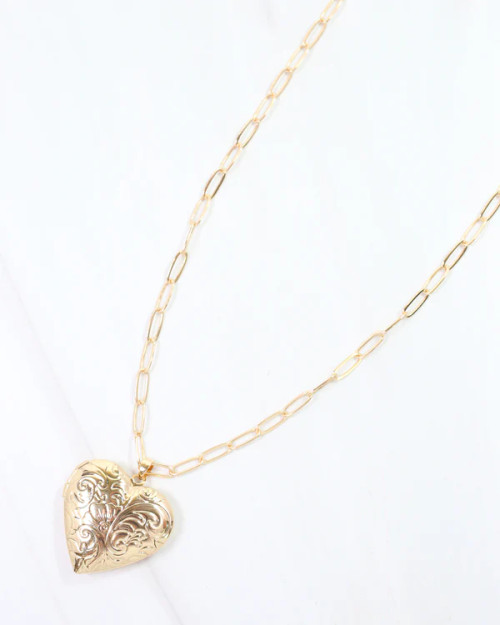 Caroline Hill Savina Heart Locket Necklace Gold