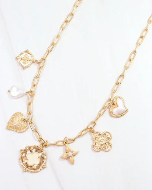 Caroline Hill Nolen Charm Necklace Worn Gold Caroline Hill Nolen Charm Necklace Worn Gold