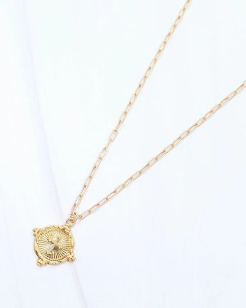 Caroline Hill Capitola Cross Necklace Worn Gold Caroline Hill Capitola Cross Necklace Worn Gold